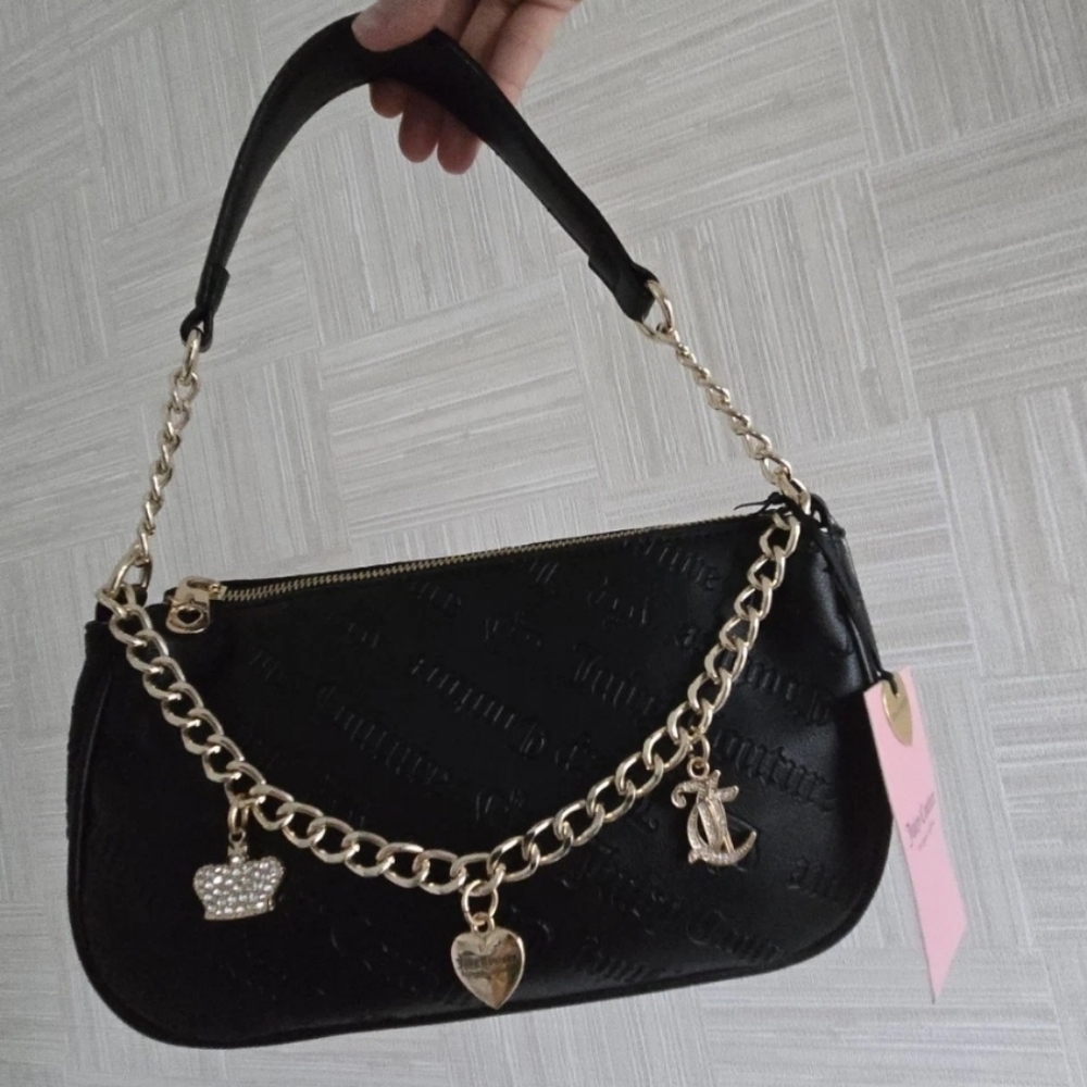 NWT Juicy Couture Not Your Babe Black Shoulder Bag Y2K Gold Charms - Picture 6 of 6